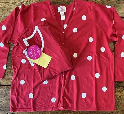 NWOT QUACKER FACTORY Red Tank Top + Polka Dot Cardigan Sweater Set 2X - Image 1 of 4