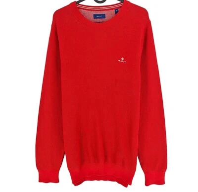 GANT Rouge Coton Piqué Pull Col Rond Pull Taille - Photo 1/4