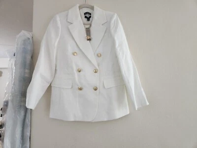 Jcrew Bristol Blazer In Stretch Linen Blend Double Breasted White Sz 4 NWT - Image 1 of 4