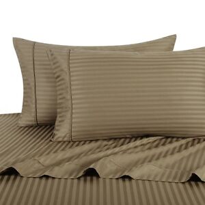 Luxury Soft 100%Egyptian Cotton 300 Thread Count Sateen Stripe Damask Sheet Set 