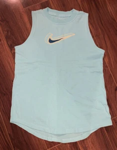 Nike Girl Muscle Tank Tunic Top Green Embroidered Logo Cotton Size L 10-12 - Picture 1 of 8