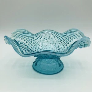 Vintage Dugan Nautilus Seashell Pattern Blue Opalescent Glass Candy Dish Bowl - Picture 1 of 12