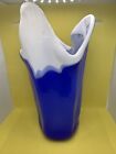 Vintage Stunner Blue White Cased Art Glass Free Form Vase..