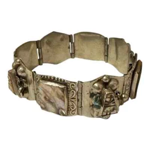 Vintage signiertes Taxco Sterlingsilber Abalone Scharnier Manschette Armband Mexiko - Bild 1 von 11