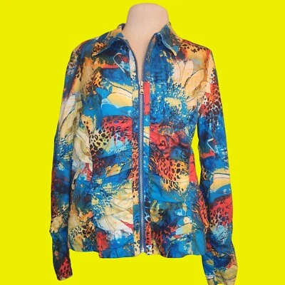 Chaqueta Toni Morgan Mujer Talla Pequeña Azul Amarillo Naranja Cremallera Chaqueta Foto 1 de 4