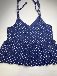 GAP Blue Tank Top Tie Strap V-Neck Tank Geometric Pattern Women's Size L Large - Picture 1 of 7