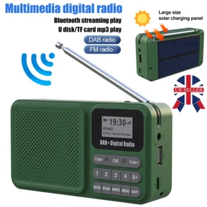 Solar Portable DAB DAB+ Digital Radio FM Rechargeable Bluetooth Music Player -UK - Picture 1 of 12