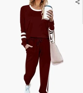 WOMEN'S JOGGER SET SIZE MEDIUM 2 PCS TRACKSUIT STRETCH KNIT WINE LOUNGE NEW - Picture 1 of 9