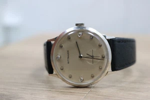 Vintage Mens Wittnauer 10k Gold Filled Diamond Dial 17j Watch 32.5mm Serviced - Picture 1 of 6
