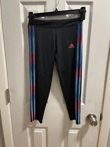 Adidas Black Strachey Track Gymnastics Capri  Side 3 Stripes Size Girls 10/12 - Picture 1 of 4