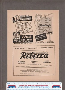 1944 Chicago SELWYN THEATRE Magazine AD~Du Maurier's REBECCA~Capper &~HARDING'S - Picture 1 of 2