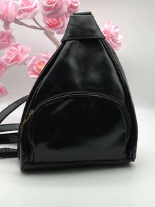 Vintage Backpack Small Black Gold Zips Rucksack - Picture 1 of 11