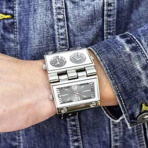 Relojes de doble pantalla para hombre Oulm plegables talla grande reloj de cuero Relogio masculino - Imagen 1 de 12