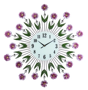 Large 27 Inch Purple Flower Wall Clock with Crystal Accents - Picture 1 of 1