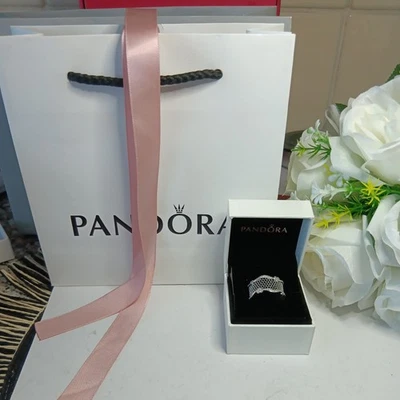 Genuine Pandora Beautiful Lace Of Love Heart Ring S925 ALE 58 - Image 1 of 4