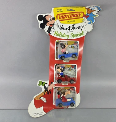 1980 MATCHBOX WALT DISNEY HOLIDAY SPECIAL 3 CAR SET Mickey Minnie Goofy Stocking - Image 1 of 4