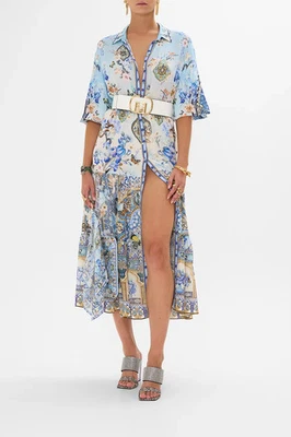 CAMILLA Al маниальный дворец мемуары синий передняя рубашка платье шелковые кристаллы $499 - Изображение 1 из 4