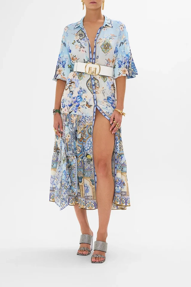 CAMISA VESTIDO CAMILLA AL MANIAL PALACE MEMOIRS AZUL FRENTE CRISTALES SEDA $499 Foto 1 de 4