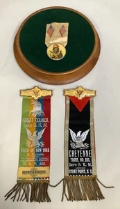 Imp'd Order Red Men Ribbon Cheyenne  Tribe Maker's Tag Indian Head Chief Lot - Picture 1 of 9