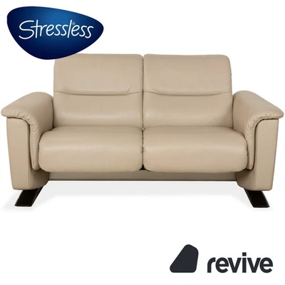 Stressless Panorama Leather Two-Seater Beige Sofa Couch - Image 1 of 4