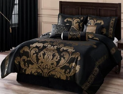 Chezmoi Collection 7-Piece Royale Jacquard Floral Comforter Set, Full/Double,... - Image 1 of 4