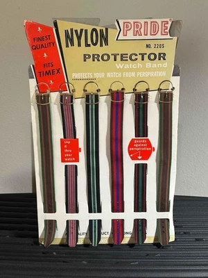 Vintage Perlon Watch Band Cardboard Store Display & 6 Stripped Bands by PRIDE - Image 1 of 4