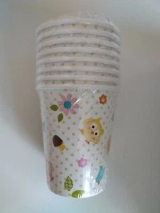 8 9oz Happi Tree Birthday Party Paper Cups Owl Hedgehog Bird - Picture 1 of 1