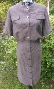 Vintage Handmade 1940/50s Blouson Secretary Grey Dress Button Down - Picture 1 of 6