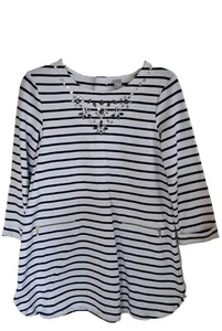 Tu Girls Navy/White Striped Embellished Tunic Top Age 12yrs - Picture 1 of 2