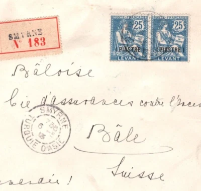 Levant FRANCE PO ABROAD TURKEY Cover *SMYRNE* Registered Switzerland 1913 MA462 - Image 1 of 4