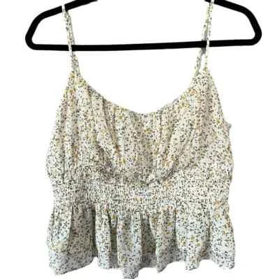 ASTR The Label Floral Smocked Peplum Sleeveless Cropped Flirty Womens Top XL - Image 1 of 4