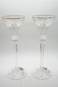 Pair Mikasa Germany GOLDEN TIARA Crystal Candlesticks Gold Rim 8.75" - Picture 1 of 3