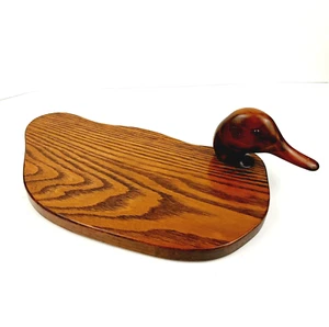 Vintage Hand Carved Duck Decoy Head Solid Oak Charcuterie Serving Board - Picture 1 of 5