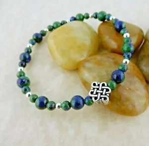 Pulsera elástica con cuentas de piedras preciosas con cuentas de nudo celta plateado, irlandés - Imagen 1 de 18