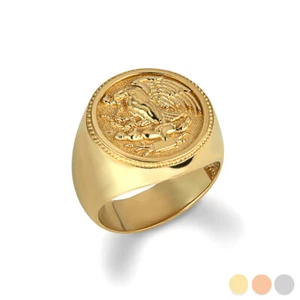 Gold Mexican Eagle Emblem Coat Of Arms Men's Signet Ring - Picture 1 of 5
