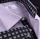 Grey Black Herringbone Formal Business Dress Shirt Rich Italian Luxury Floral XL