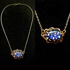 Vintage Blue Art Opal Glass Cabochon Brass Pendant Necklace Gift Idea