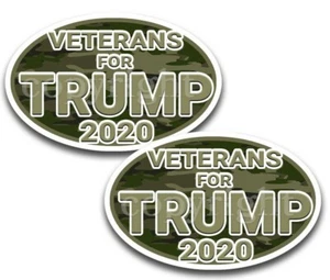 Paquete de 2 calcomanías ovaladas de parachoques Veterans for Trump 2020 Woodland Camo de 5" - Imagen 1 de 4