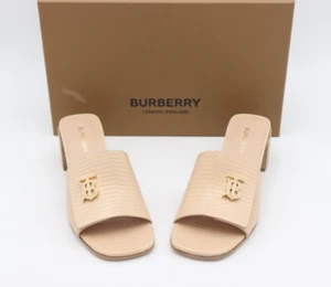 Nuevo en caja Sandalias deslizantes de mula de cuero desnudo en relieve Burberry Winnie Lizard 7.5 37.5 - Imagen 1 de 9