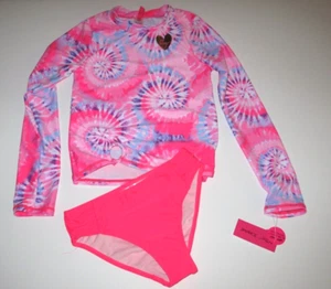 Betsey Johnson Girl's S 7/8 Long Sleeve 2 Pc Rash Guard Pink Swimsuit Tie Dye - Picture 1 of 3