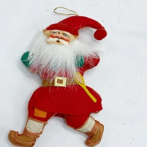 Elfo Waving Vintage Ornamento Natale Viso Dipinto a Mano Capelli Veri - Foto 1 di 4