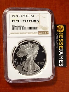 1994 P PROOF SILVER EAGLE NGC PF69 ULTRA CAMEO CLASSIC BROWN LABEL - Picture 1 of 2
