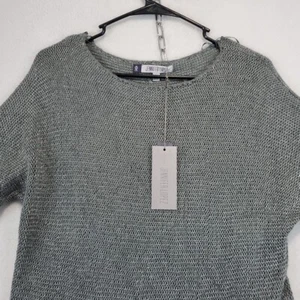 Jennifer Lopez Sweater Women’s L Gray Round Neck Metallic Chunky Knit 3/4 Sleeve - Picture 1 of 11