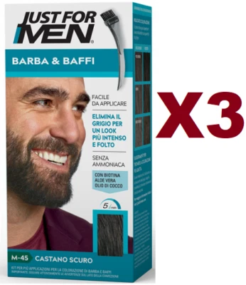 3PZ JUST FOR MEN BARBA & BAFFI CASTANO SCURO ELIMINA IL GRIGIO COLORANTE M-45 - Imagen 1 de 4