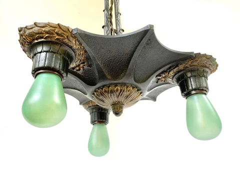 Antique Art Deco Chandelier Pendant Light Cast Iron Restored Rewired 1930s Cover