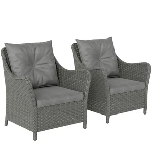 Outsunny 2 Pieces Rattan Garden Chairs, Cushioned Rattan Chairs, Dark Grey - Picture 1 of 11