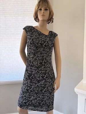 White House Black Market Sheath Dress Womens 12 Blk White Lined Zip knee length - Image 1 of 4