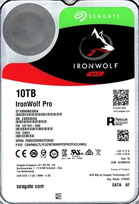 ST10000NE0004 P/N: 1ZF101-500 F/W: EN01 S/N: ZA29G 10TB JAN 2019 THAILAND - Image 1 of 2