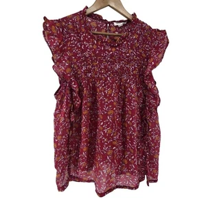Beach Lunch Lounge Collection Blouse Floral Burgendy Flutter Sleeve Size XL - Picture 1 of 5