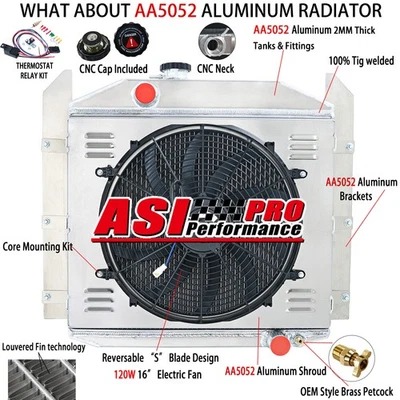 4-ROW RADIATOR+SHROUD FAN FOR 1949 1950 1951 1952 STUDEBAKER 2R5 2R6 2R10/2R11 - Imagem 1 de 4